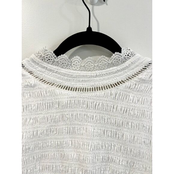 Soft Surroundings Smocked Flutter Sleeve Blouse Ruffle Lace - Picture 3 of 10